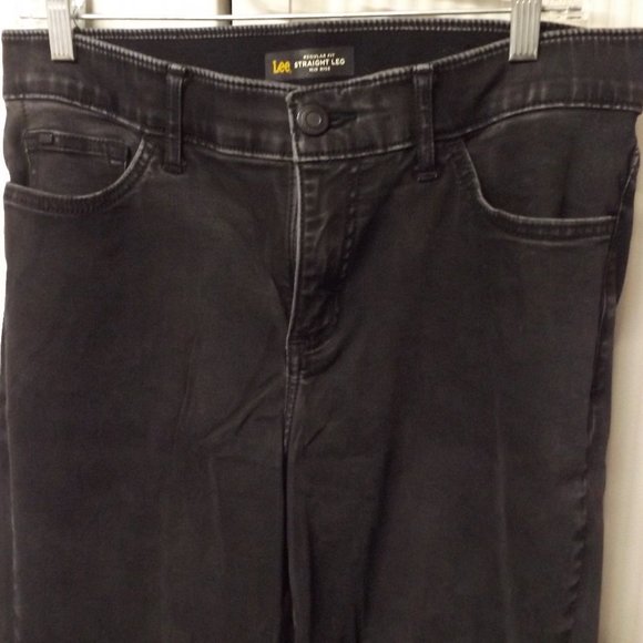 LEE 12, REGULAR FIT, STRAIGHT LEG, MIDRISE, FLEX MOTION, ELASTIC WAIST, BLACK - Picture 1 of 3